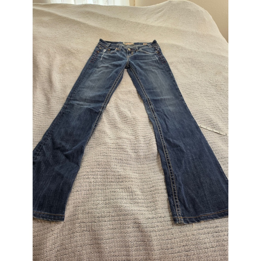 MEK Denim Cape Town Bootcut Jeans Blue Distressed Low Rise Size 28/34